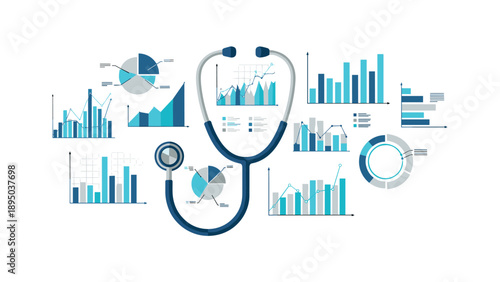 Medical data analysis with stethoscope and charts