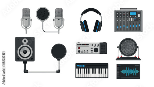 Comprehensive audio equipment set for professional music production and recording studios