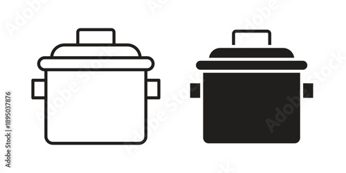 Crock pot icon set. Black icon on white background