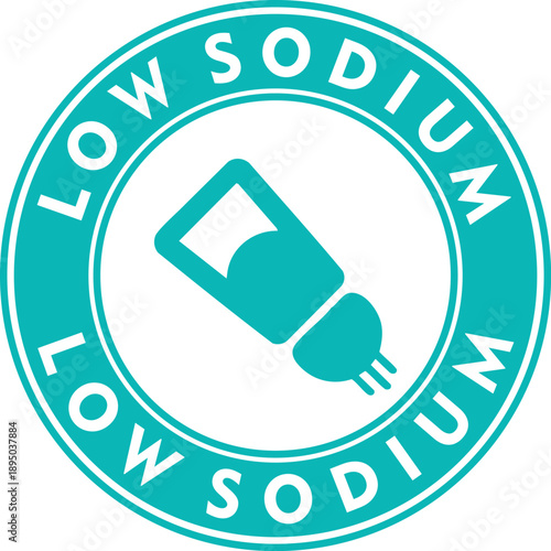 Low sodium icon salt shaker symbol in a circle with text representing healthy eating and dietary choices for food labels and packaging