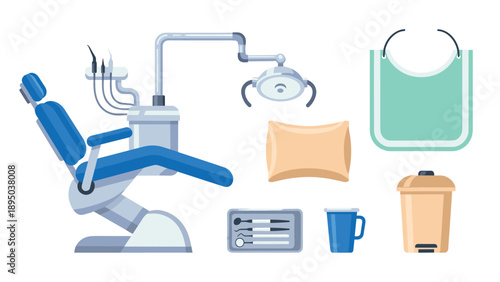 Dental clinic essentials: modern chair, tools, and accessories for professional care