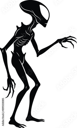 Alien Silhouette Collection. Extraterrestrial Monster Characters and Creepy Space Creature Vectors for Sci-Fi Design.