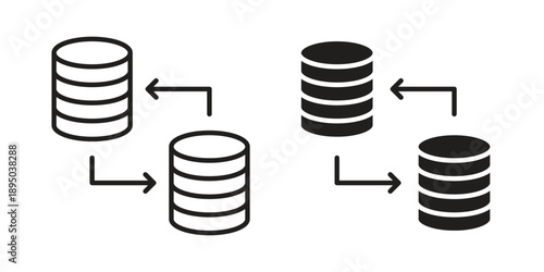 Data Migration icon set. Black icon on white background