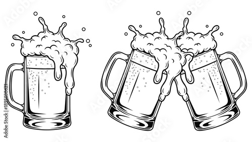  Beer glasses toasting line vector design.