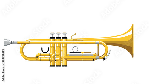 Realistic golden trumpet on white background