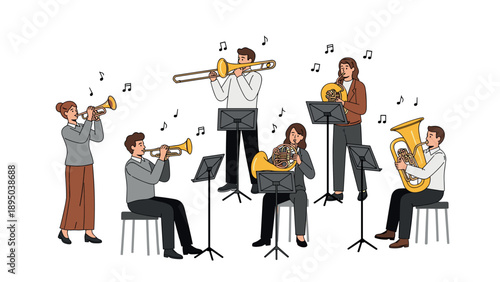 Orchestra ensemble playing instruments in harmonious performance