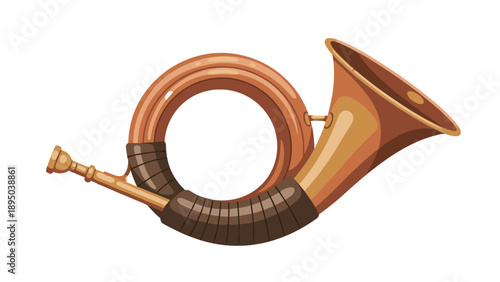 Retro french horn isolated on white background in cartoon style