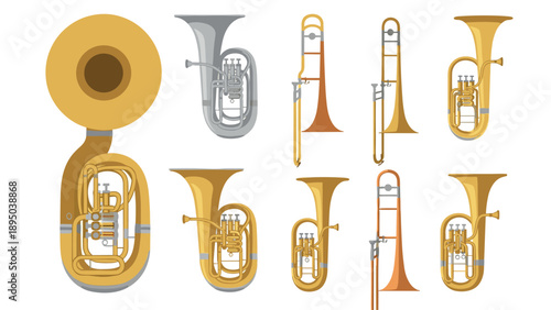 Colorful collection of brass instruments in flat design