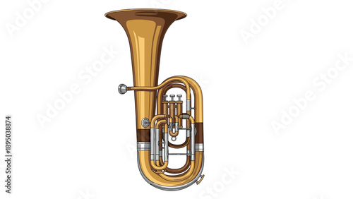 Tuba in detailed vintage style with realistic brass finish