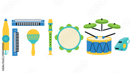 Colorful musical instruments collection in flat design style