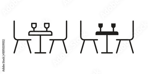 Dining table icon set. Black icon on white background