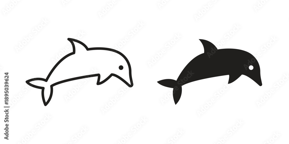 Fototapeta premium Dolphin icon set. Black icon on white background