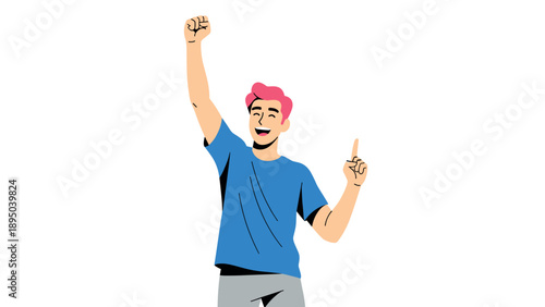 Joyful celebration: vibrant character with raised arms and cheerful expression