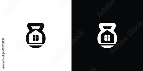 House logo design with a dumbbell shape fitness and real estate concept.