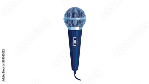 Realistic blue microphone on white background for audio and music designs
