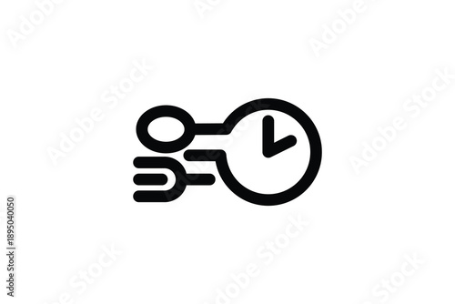 Time management concept with fork spoon and clock icon.