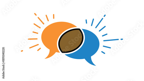 Colorful speech bubbles with coffee bean symbol for conversation and communication