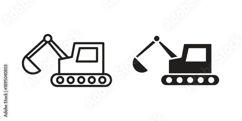 Excavator icon set. Black icon on white background