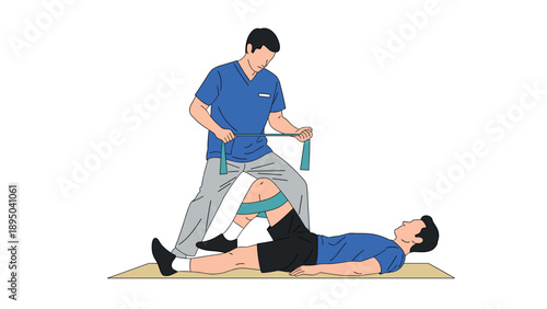 Physical therapist assisting patient with resistance band exercises for recovery