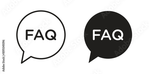 Faq help icon set. Black icon on white background