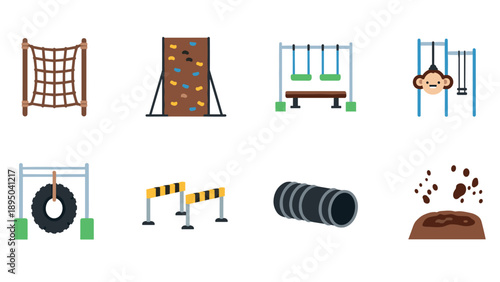 Colorful playground obstacle course set for kids with climbers and swings