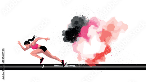 Dynamic athlete sprinting with vibrant powder explosion on track