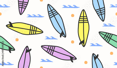 Cute surf board seamless pattern background