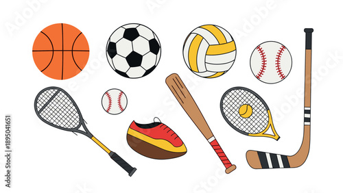 Colorful sports equipment collection featuring balls and gear