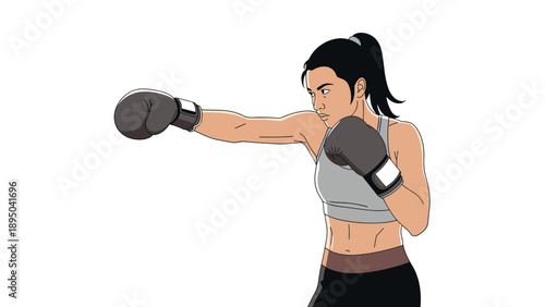 Female boxer in action: powerful punch with focused expression
