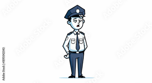 Tired Security Guard Standing Uniformed Profession.