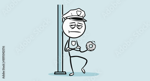 Tired Stick Figure Police Officer Holding a Donut.