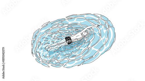 Dynamic swimmer in vibrant blue pool splash with minimalist design style