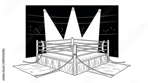 Monochrome boxing ring with spotlights