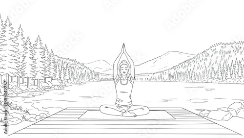 Serene yoga practice in tranquil mountain lake setting