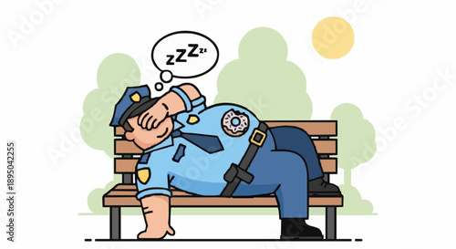 Tired Police Officer Sleeping on Park Bench Exhausted Law Enforcement Officer Resting Outdoors.