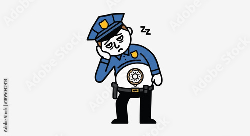 Tired Police Officer With Donut Belly.