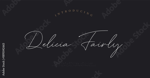 Delicia Fairly, Script alphabet letters font logo. Typography luxury classic lettering serif italic fonts decorative wedding vintage retro logos. vector illustration
