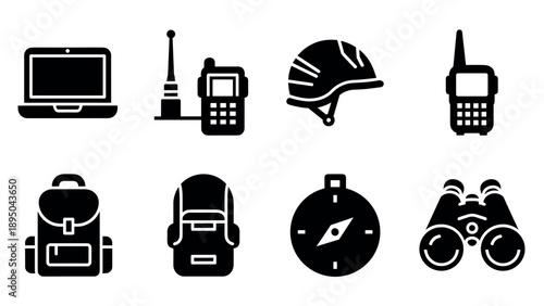 Silhouette icons of outdoor and communication equipment