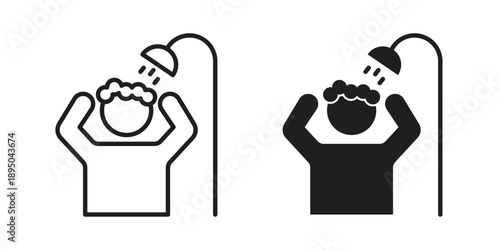 Hair washing icon set. Black icon on white background