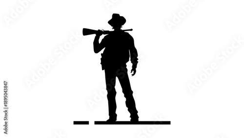 cowboy with a rifle , black isolated silhouette