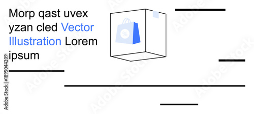 Online shopping, ecommerce, technology, user experience, retail, virtual stores. A shopping bag enclosed in a cube with minimalistic design elements. Ecommerce and online shopping concept