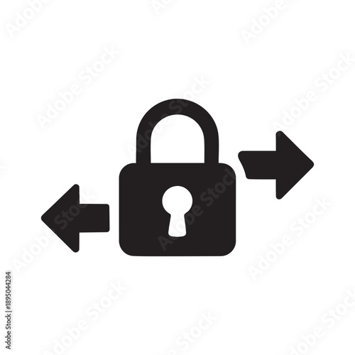 Secure data transfer symbolized by a lock with bidirectional arrows