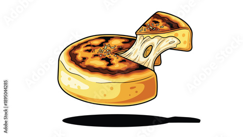 Delightful deep-dish pizza illustration with an irresistible gooey cheese pull
