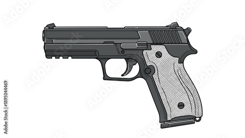 Detailed side view of a modern handgun in classic style