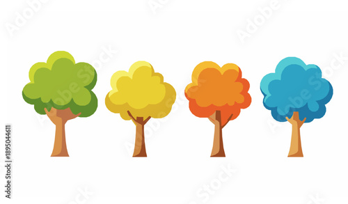 Cute cartoon trees vector illustration set with smiling forest characters