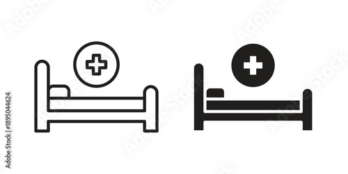 Hospital bed icon set. Black icon on white background
