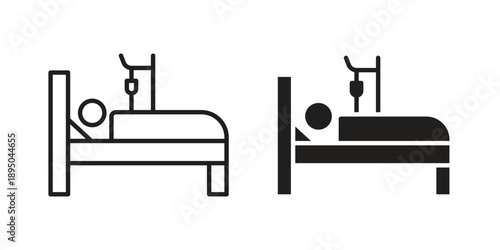 Hospitalized icon set. Black icon on white background