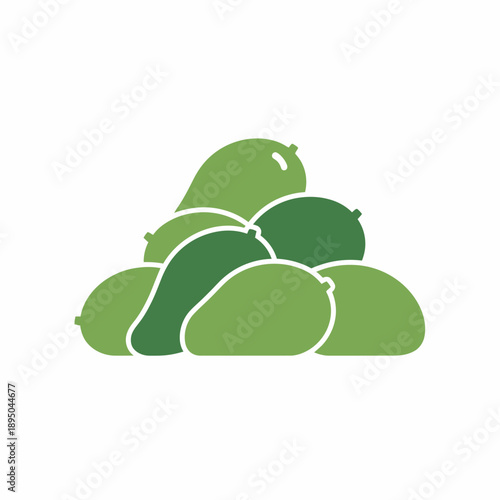 A simple graphic illustration depicting a large pile of fresh green mangoes, showcasing various shades of green in a minimalist style.