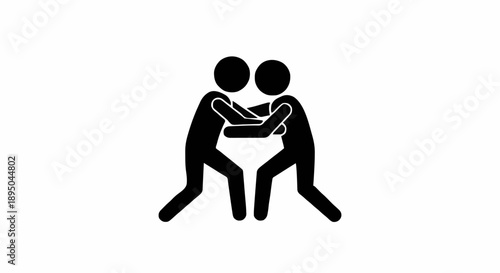 Two Silhouettes Grappling in a Wrestling Match.