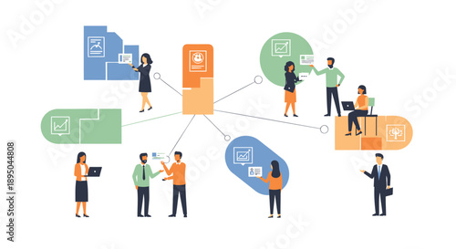 Vector illustration of business people networking and collaborating